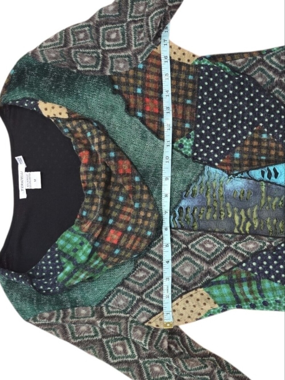 Feratelli Lagenlook Wearable Art Boho Patchwork Cowl Neck Tunic. Size Medium - Picture 6 of 7